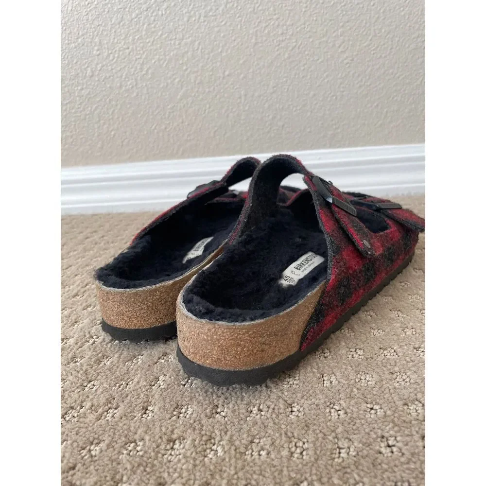 Birkenstock Arizona Shearling Sandals Men 45 US‎ 12 Red Black Wool Adjustable